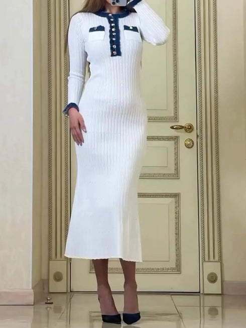 'Rhoswen' Knitted Long Sleeve Sweater Dress - Celes Fashion